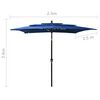 vidaXL Parasol 3-laags met aluminium paal 2,5x2,5 m azuurblauw