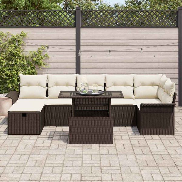 vidaXL Tuin Sofa Set met kussen met opslag 8 pcs Bruin Poly riet
