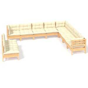 vidaXL 10-delige Loungeset met cr&egrave;mekleurige kussens grenenhout