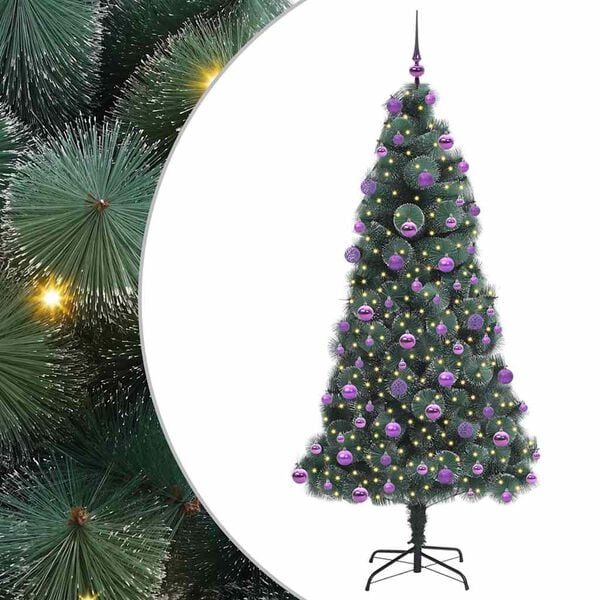 vidaXL Kunstkerstboom met verlichting en ballenset Groen 210 cm PET