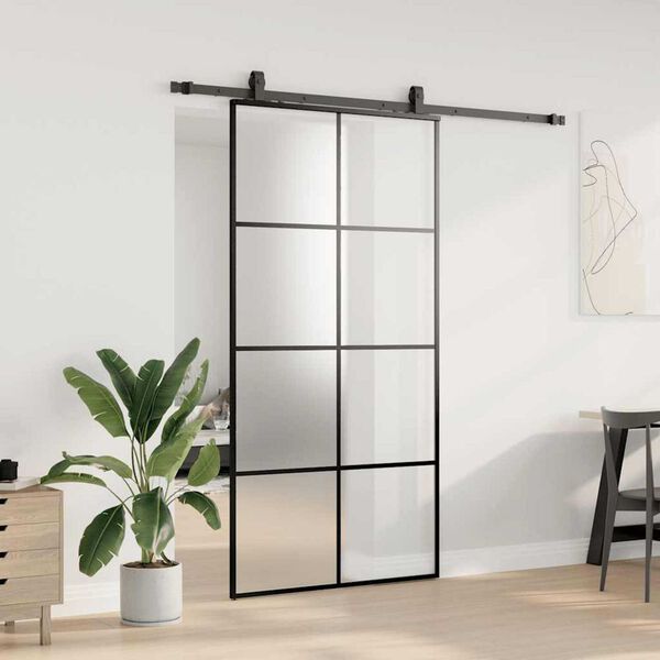 vidaXL Schuifdeur met beslagset 102,5x205 cm ESG glas zwart