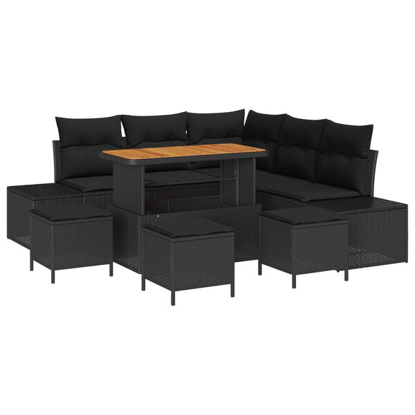 vidaXL Tuin Sofa Set met kussen 9 pcs Zwart Poly riet