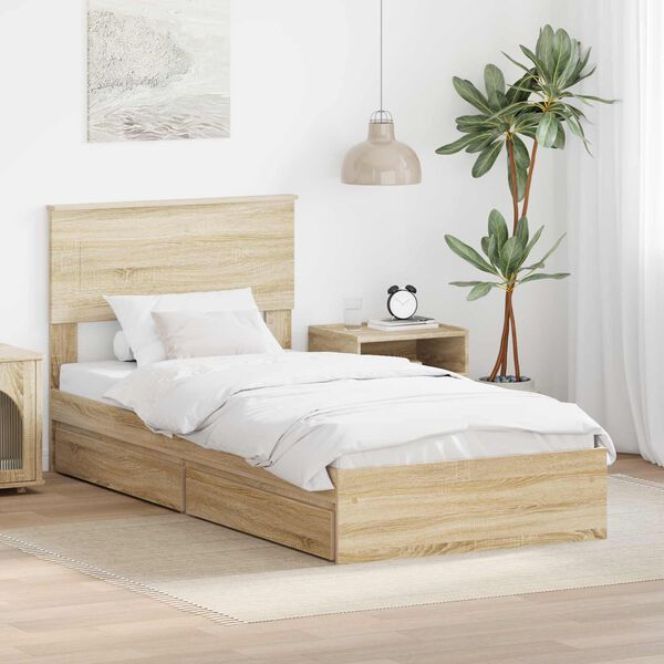 vidaXL Opslag bed met hoofdeinde Sonoma Eiken 90 x 190 cm Bewerkt hout
