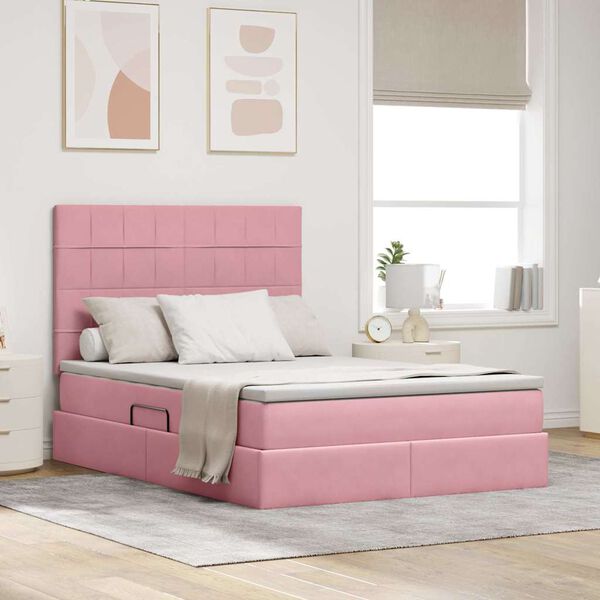 vidaXL Opslag bed met matras met matras Roze 140 x 190 cm Fluweel