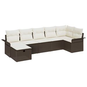 vidaXL Tuin Sofa Set met kussen met opslag 7 pcs Bruin Poly riet