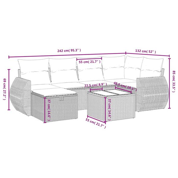 vidaXL 6-delige Loungeset met kussens poly rattan zwart