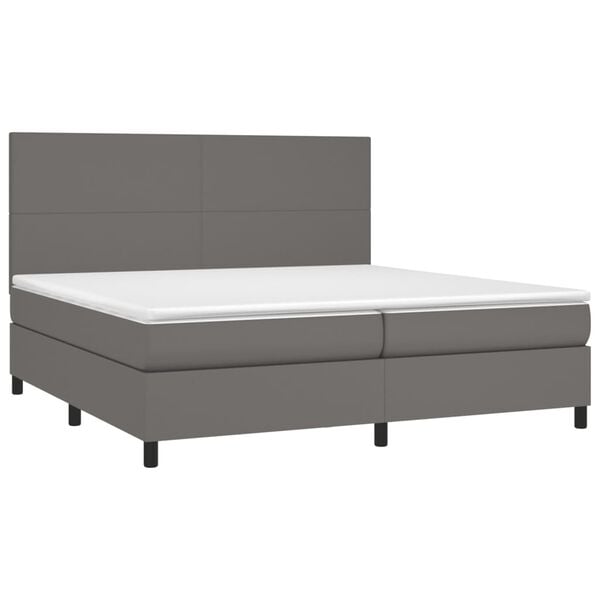 vidaXL Boxspring met matras en LED kunstleer grijs 200x200 cm