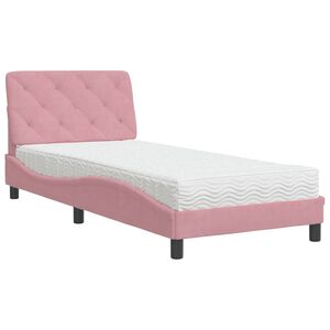 vidaXL Bed met matras fluweel roze 90x190 cm