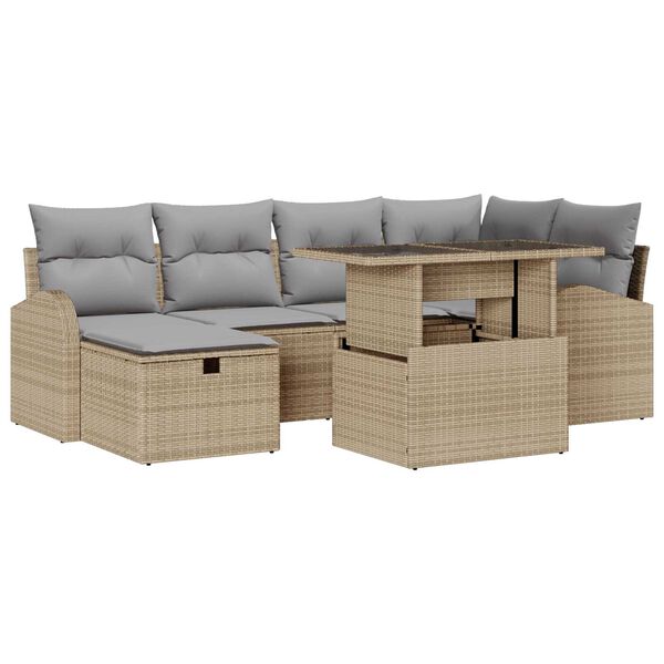 vidaXL Tuin Sofa Set met kussen met opslag 7 pcs Beige Poly riet