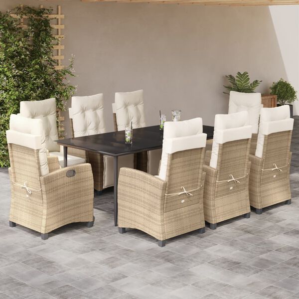 vidaXL 9-delige Tuinset met kussens poly rattan beige