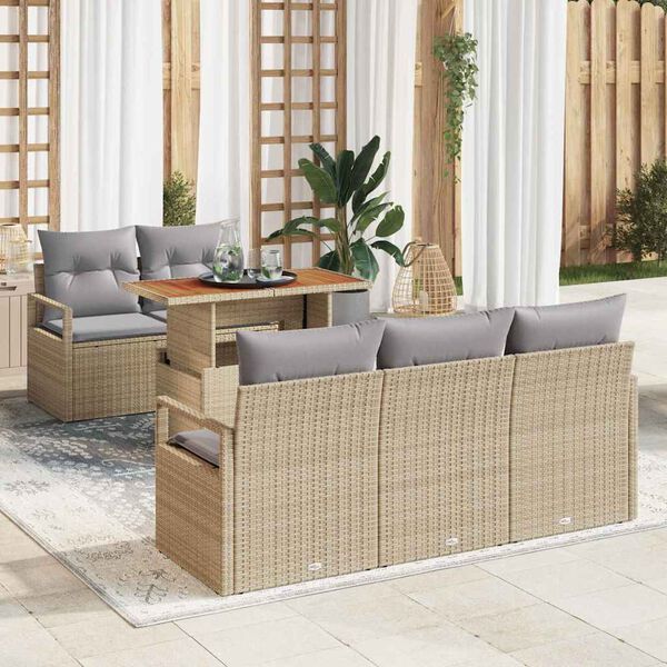 vidaXL Tuin Sofa Set met kussen 6 pcs beige en lichtgrijs