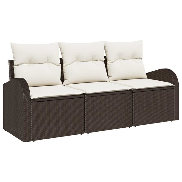 vidaXL Tuin Sofa Set met kussen 3 pcs Bruin en wit Poly riet