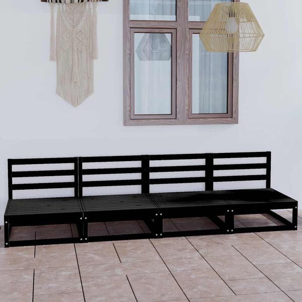 vidaXL Tuinbank 4-zits massief grenenhout zwart