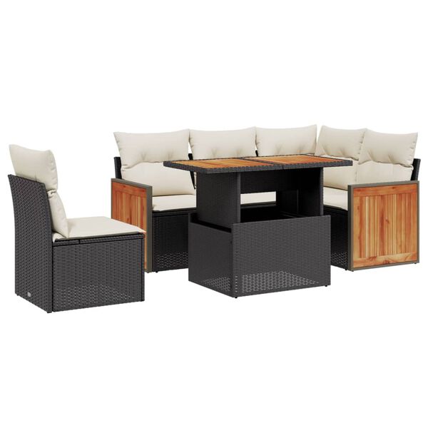 vidaXL 6-delige Loungeset met kussens poly rattan zwart