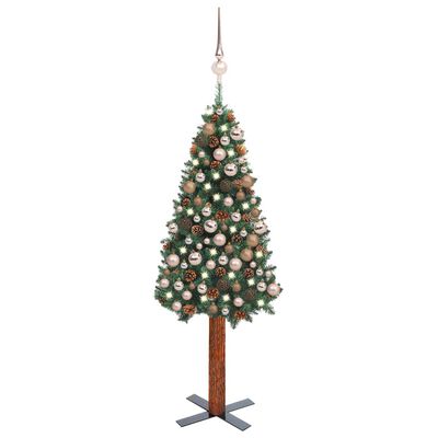vidaXL Kunstkerstboom met verlichting en ballen smal 180 cm PVC groen