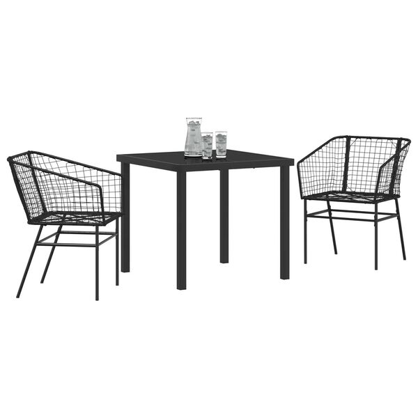 vidaXL Tuin eettafelset 3 pcs Zwart poly rattan