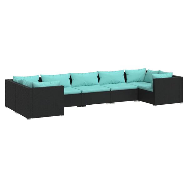 vidaXL 7-delige Loungeset met kussens poly rattan zwart
