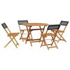 vidaXL 5-delige Tuinset poly rattan en massief hout zwart