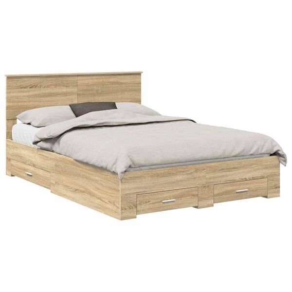 vidaXL Bedframe met hoofdeinde Sonoma Eiken 135 x 190 cm Bewerkt hout