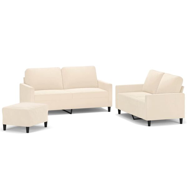 vidaXL 3-delige Loungeset met kussens fluweel cr&egrave;mekleurig
