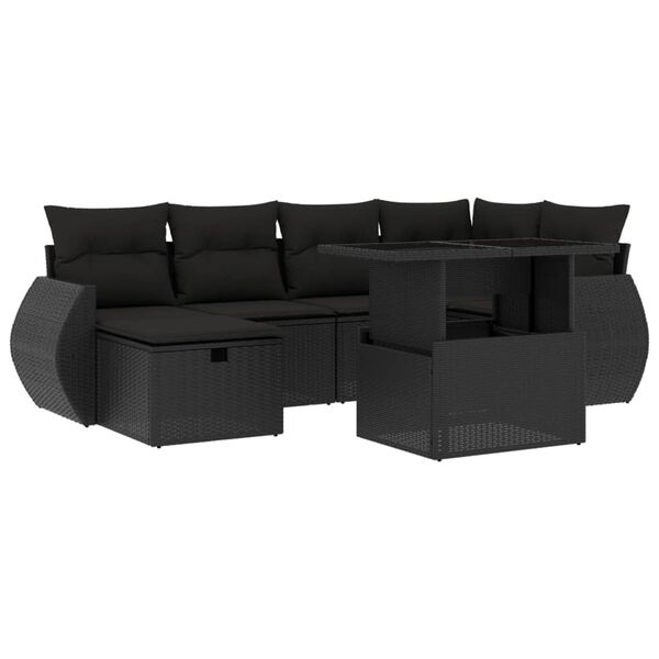 vidaXL 7-delige Loungeset met kussens poly rattan zwart