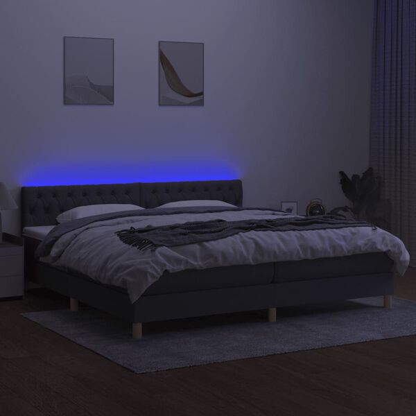 vidaXL Boxspring met matras en LED stof donkergrijs 200x200 cm