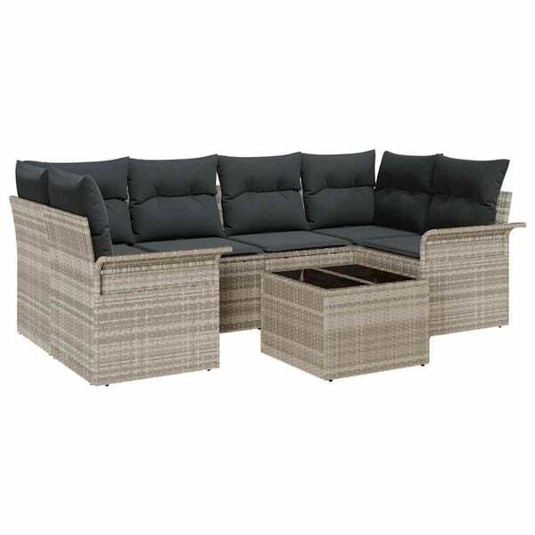vidaXL Tuin Sofa Set met kussen 7 pcs Lichtgrijs poly rattan