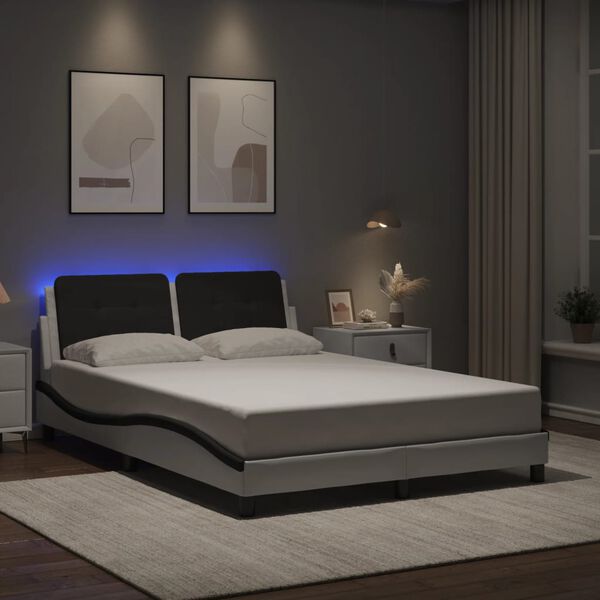 vidaXL Bedframe met LED zonder matras "Zadar" wit en zwart 140x190 cm