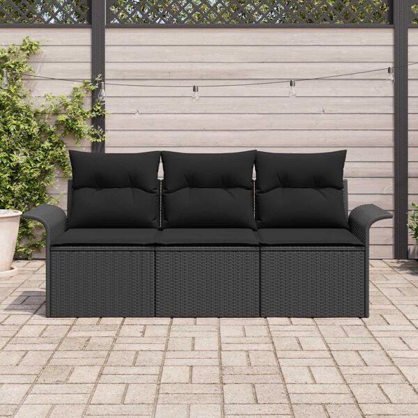 vidaXL Tuin Sofa Set met kussen met opslag 3 pcs Zwart Poly riet