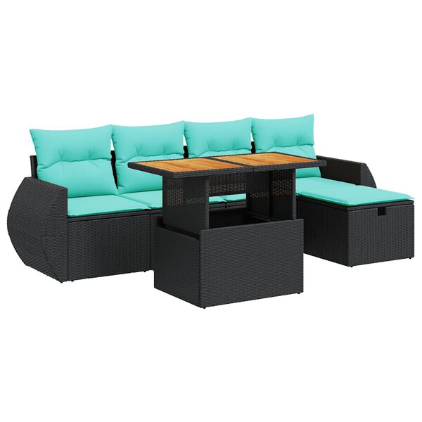 vidaXL 6-delige Loungeset met kussens poly rattan acacia bruin