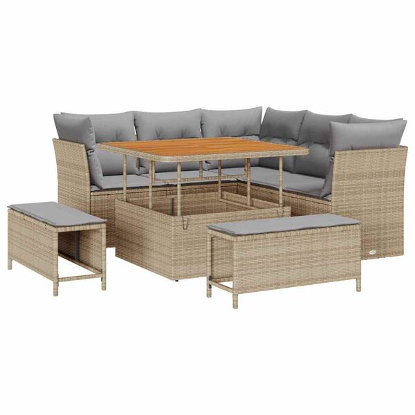 vidaXL Tuin Sofa Set met kussen met opslag 8 pcs beige en lichtgrijs