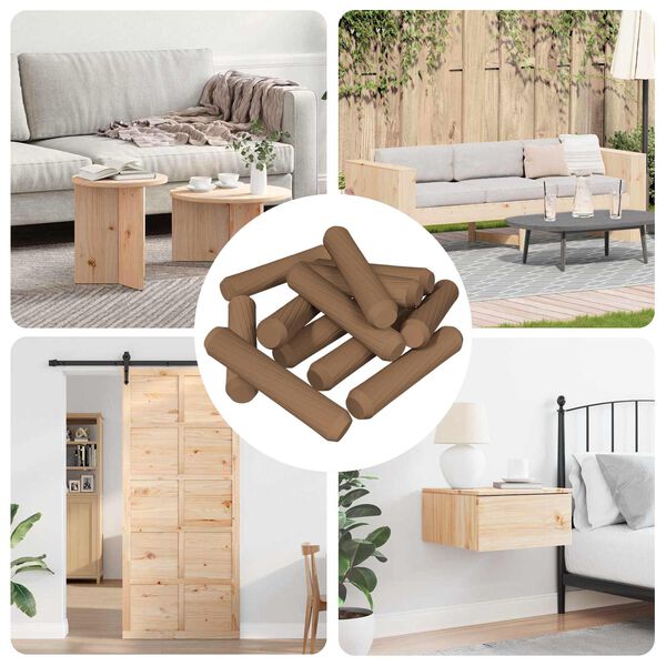 vidaXL Houten Dowels 12 pcs Bruin &Oslash;8 x 35 mm Massief hout