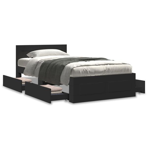 vidaXL Bedframe met hoofdeinde zonder matras 100x200 cm zwart