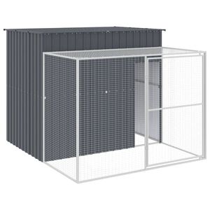 vidaXL Hondenhok met ren 214x253x181 cm gegalvaniseerd staal antraciet