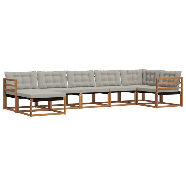 vidaXL Buiten bankenset met kussen 7 pcs Natuurlijk en Lichtgrijs