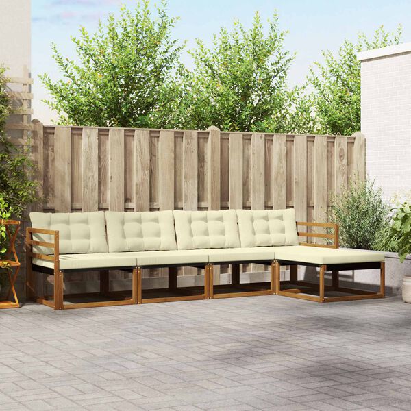 vidaXL Buiten bankenset met kussen 5 pcs Natuurlijk en Cr&egrave;me