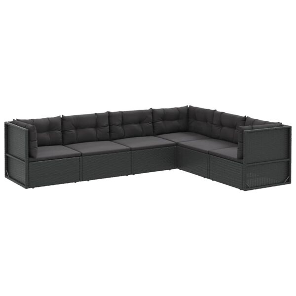 vidaXL 6-delige Loungeset met kussens poly rattan zwart