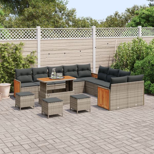 vidaXL Tuin Sofa Set 14 pcs Grijs Poly rattan en gepoedercoat staal