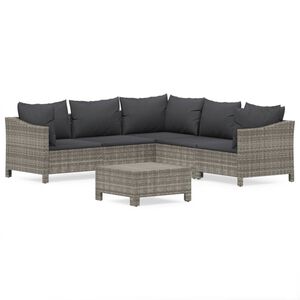 vidaXL 6-delige Loungeset met kussens poly rattan grijs
