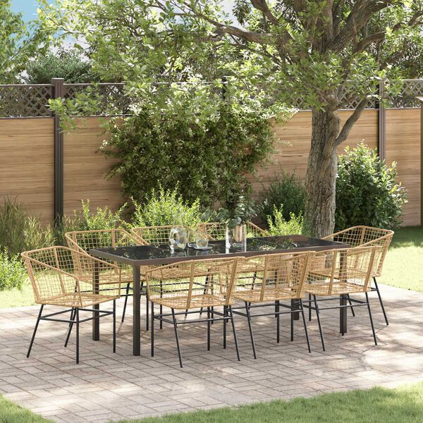vidaXL Tuin Eetset 9 pcs Bruin poly rattan