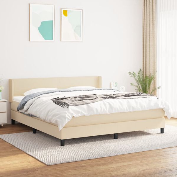 vidaXL Boxspring met matras stof cr&egrave;mekleurig 180x200 cm
