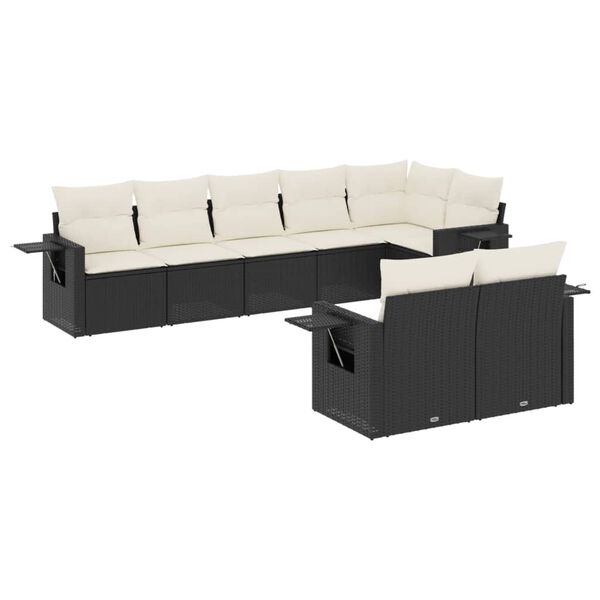 vidaXL 8-delige Loungeset met kussens poly rattan zwart