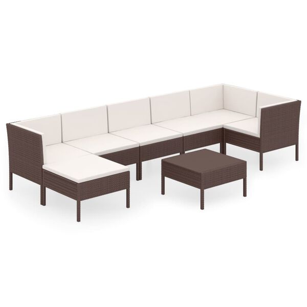 vidaXL 8-delige Loungeset met kussens poly rattan bruin