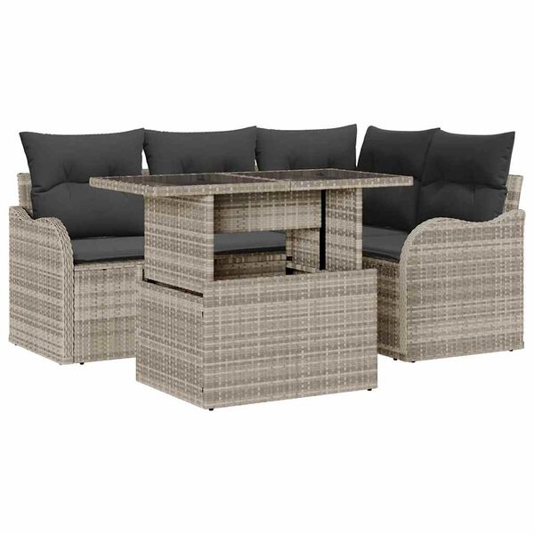 vidaXL Tuin Sofa Set met kussen 5 pcs Lichtgrijs Poly Rattan