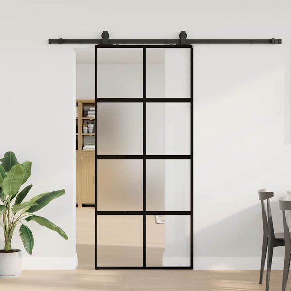 vidaXL Schuifdeur met beslagset 90x205 cm gehard glas zwart