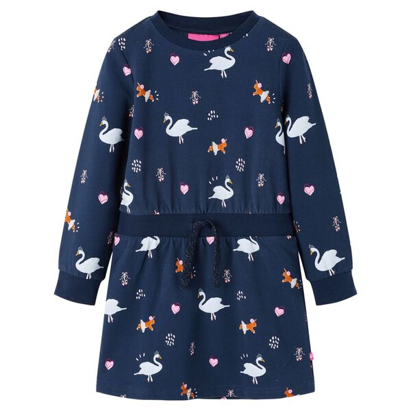 Kinderjurk met lange mouwen 128 marineblauw