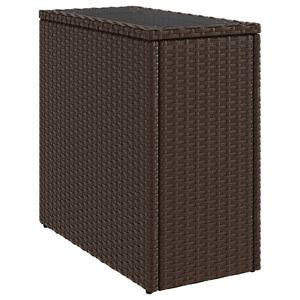 vidaXL Tuinbijzettafel met glazen blad 58x27,5x55 cm poly rattan bruin