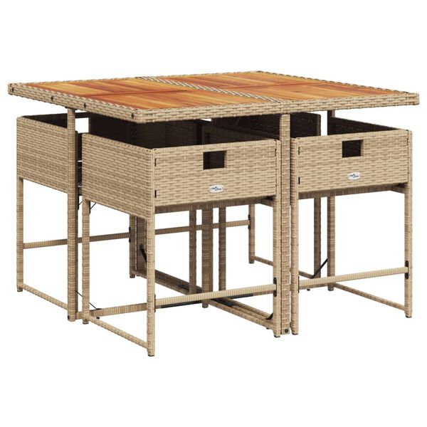 vidaXL 5-delige Tuinset met kussens poly rattan beige