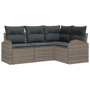 vidaXL Tuinbankenset met kussen met opslag 4 pcs Grijs poly rattan