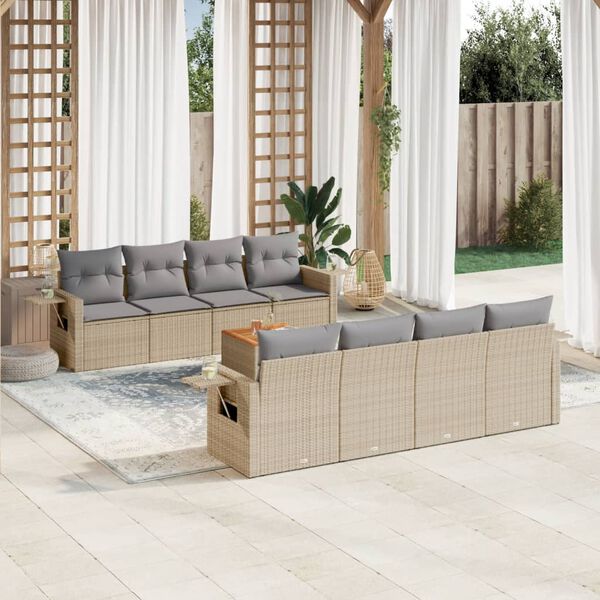 vidaXL 9-delige Loungeset met kussens poly rattan gemengd beige
